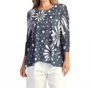 NEW JESS & JANE mesh contrast burnout tunic in evangeline